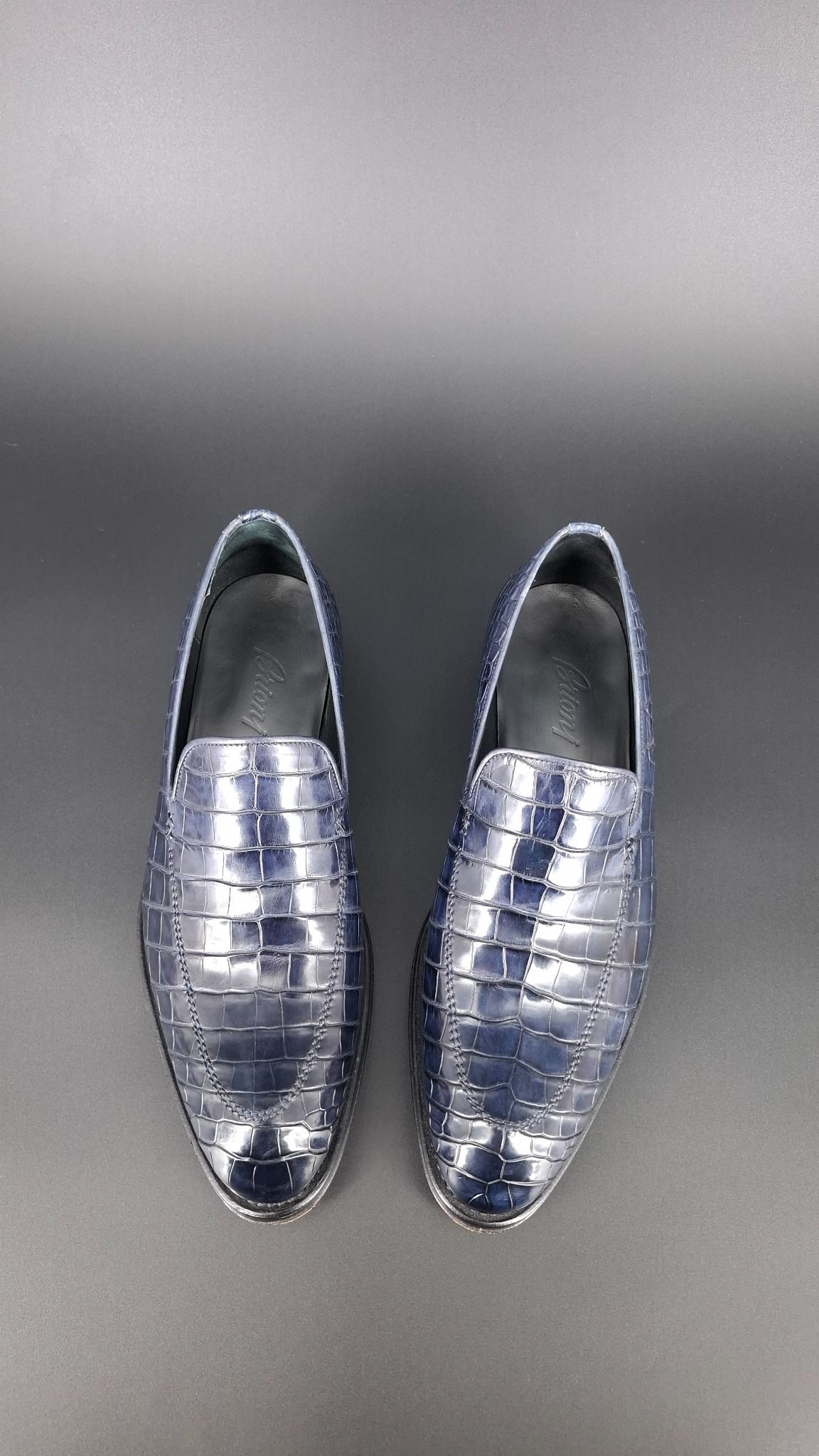 Brioni Blue Crocodile Alligator Leather Loafers из синей кожи аллигатора